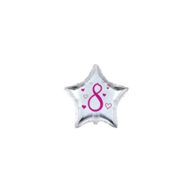 Palloncini stelline con numero 8 fucsia micro shape 4" (10cm) in mylar, 5pz.