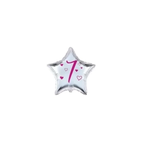 Palloncini stelline con numero 7 fucsia micro shape 4" (10cm) in mylar, 5pz.
