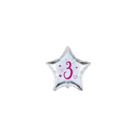 Palloncini stelline con numero 3 fucsia micro shape 4" (10cm) in mylar, 5pz.