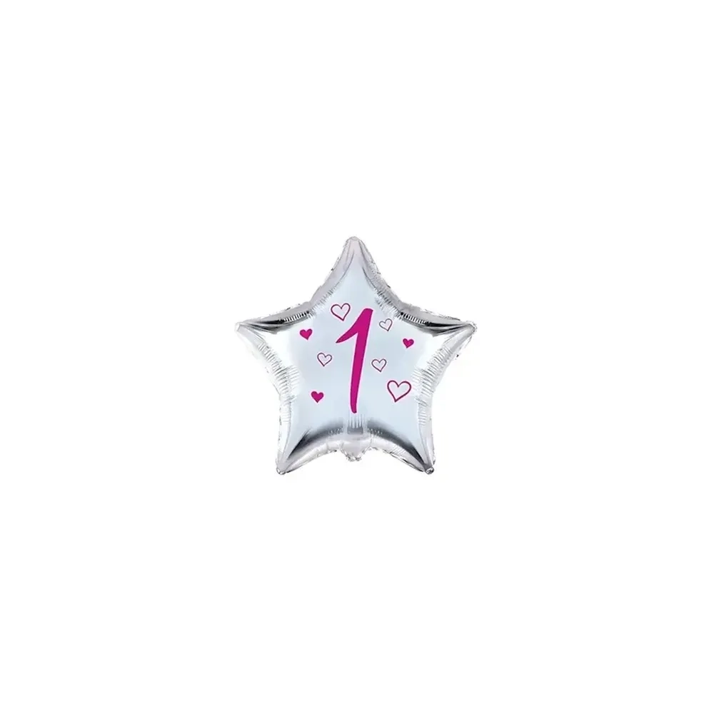 Palloncini stelline con numero 1 fucsia micro shape 4" (10cm) in mylar, 5pz.