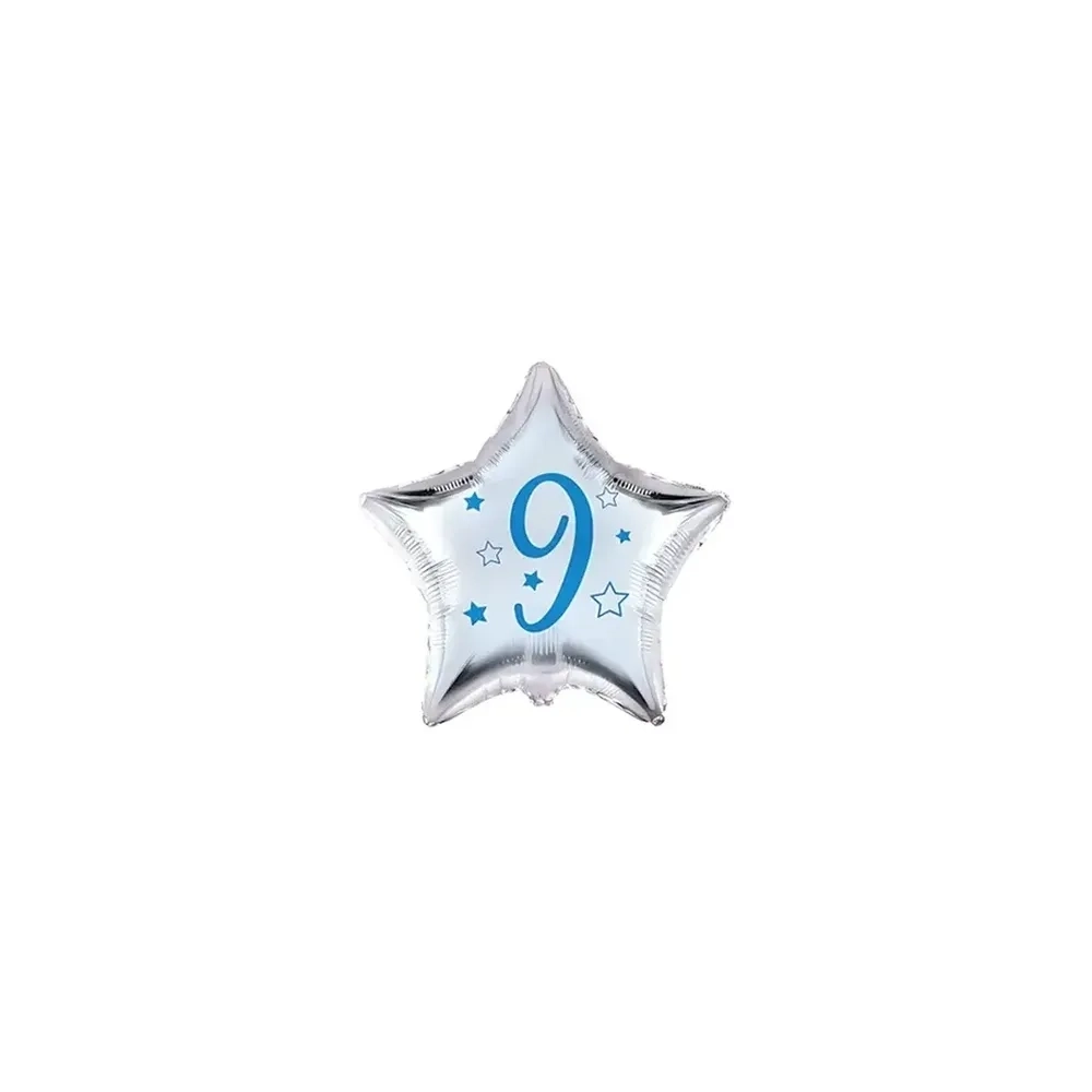 Palloncini stelline con numero 9 blu micro shape 4" (10cm) in mylar, 5pz.