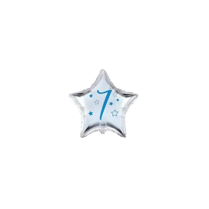 Palloncini stelline con numero 7 blu micro shape 4" (10cm) in mylar, 5pz.