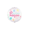 Palloncino Buona Pasqua Bianco con decori primaverili, 18" (45cm) 1pz