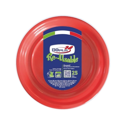 Piatti Piani Rossi 22cm riutilizzabili, 25pz.