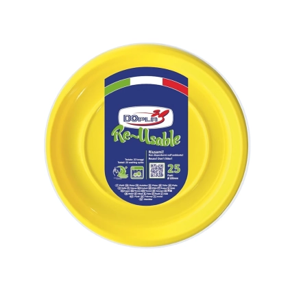 Piatti Fondi Gialli 20,5cm riutilizzabili, 25pz.