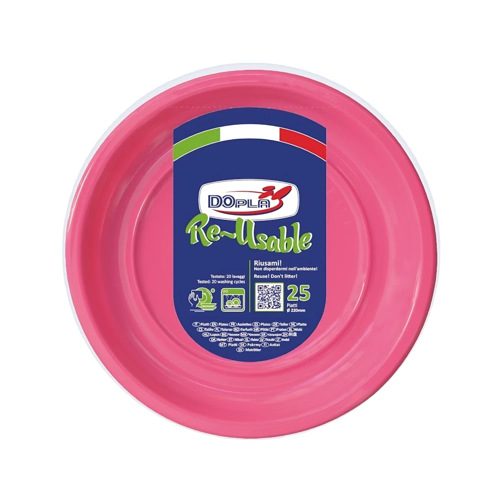 Piatti Piani Fucsia 22cm riutilizzabili, 25pz.