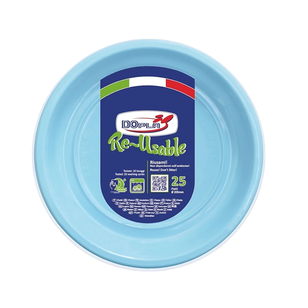 Piatti Piani Azzurri 22cm riutilizzabili, 25pz.