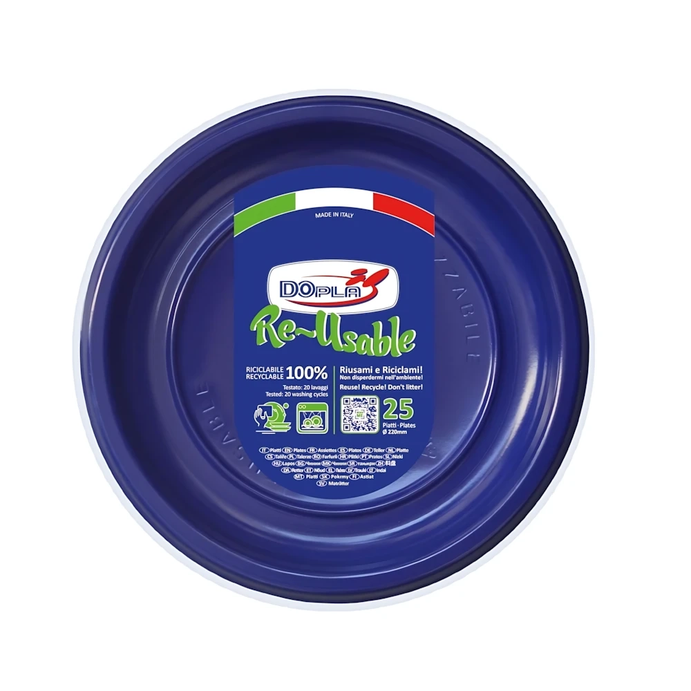 Piatti Blu piani 22cm riutilizzabili, 25pz.