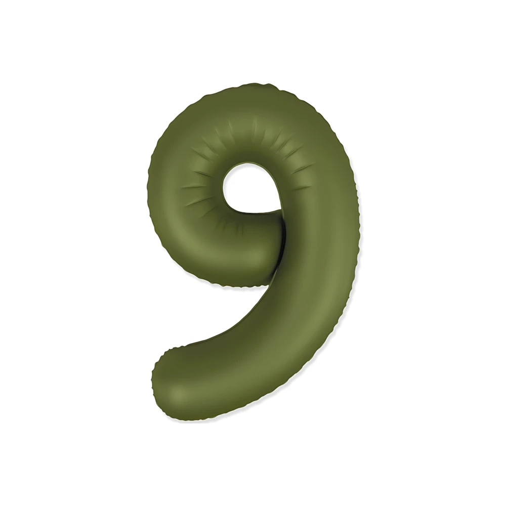 Palloncino Numero 9 Slim Mate Verde Oliva Satinato 37" (86cm), 1pz.