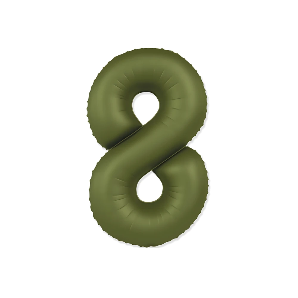 Palloncino Numero 8 Slim Mate Verde Oliva Satinato 37" (86cm), 1pz.