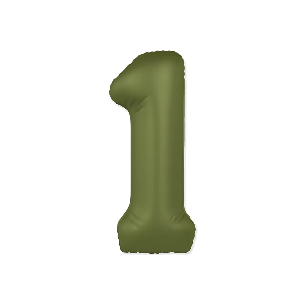 Palloncino Numero 1 Slim Mate Verde Oliva Satinato 37" (86cm), 1pz.