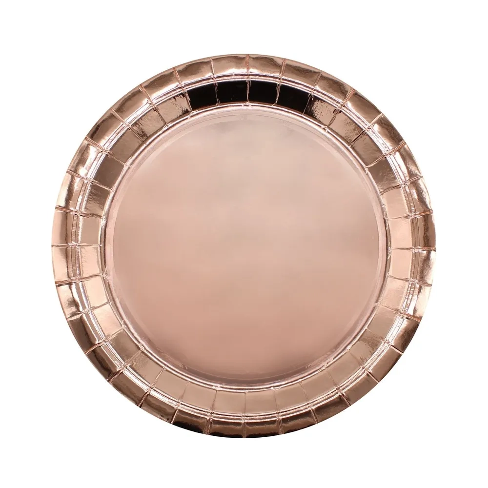 Piatto in carta 24cm Rosa gold metal – Confezione da 15 pezzi