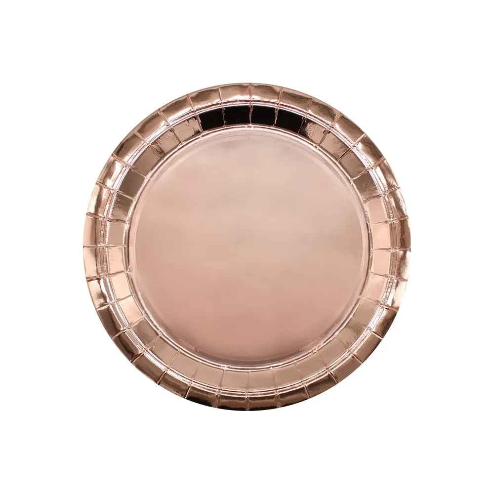 Piatto in carta 18cm Rosa gold metal – Confezione da 15 pezzi