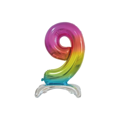 Palloncino numero 9 Rainbow standing super shape 30" (76cm) in mylar, 1pz.