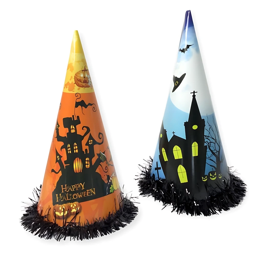 Cappelli a forma di cono Happy Halloween, 2pz.