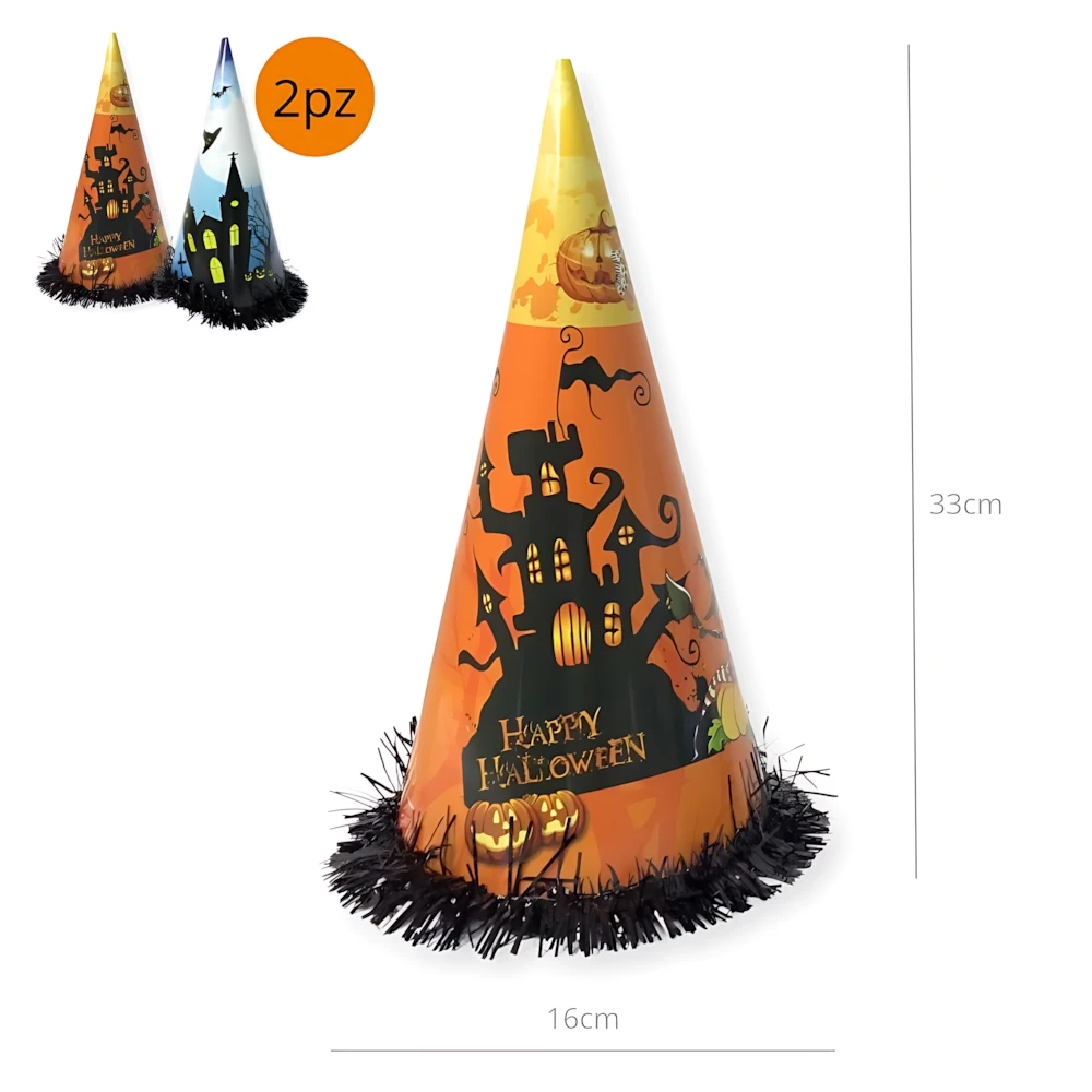 Cappelli a forma di cono Happy Halloween, 2pz.