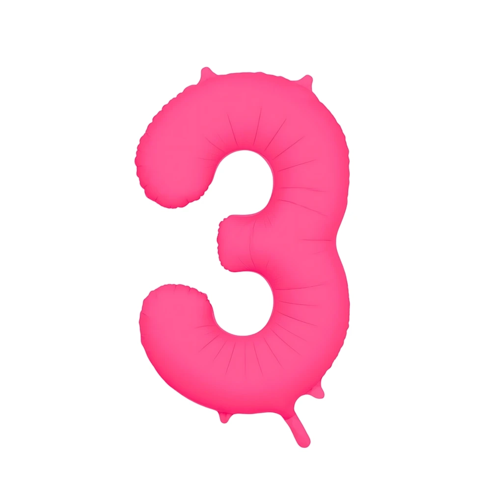 Palloncino Mylar Numero 3 Fucsia Neon 34'' (86cm), 1pz.