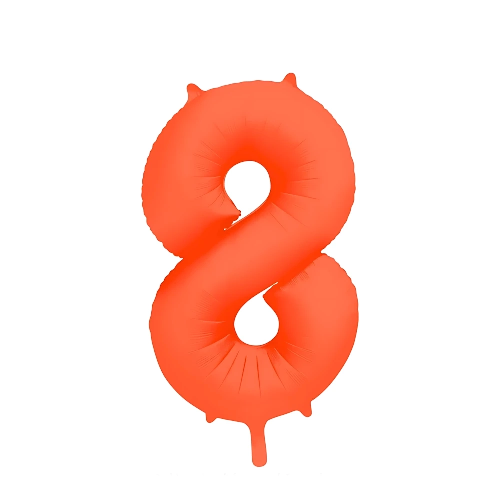 Palloncino Mylar Numero 8 Arancione Neon 34'' (86cm), 1pz.