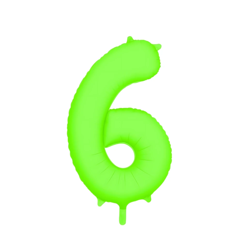 Palloncino Mylar Numero 6 Verde Neon 34'' (86cm), 1pz.