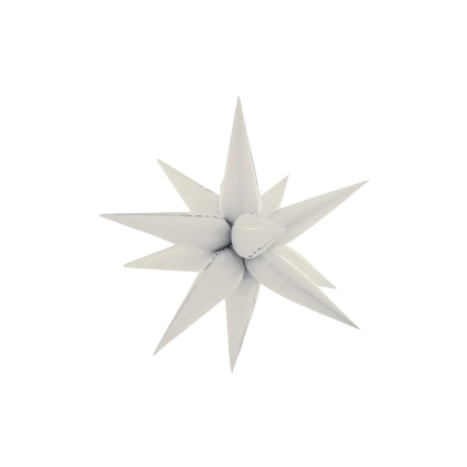 Palloncino Exploding Stars bianco 27" con Valvola – Stella a 12 Punte, 1pz.