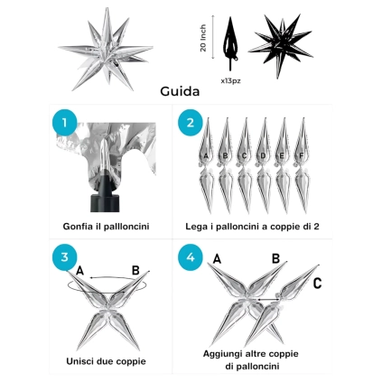 Palloncino Exploding Stars nero 27" con Valvola – Stella a 12 Punte, 1pz