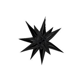 Palloncino Exploding Stars nero 27" con Valvola – Stella a 12 Punte, 1pz