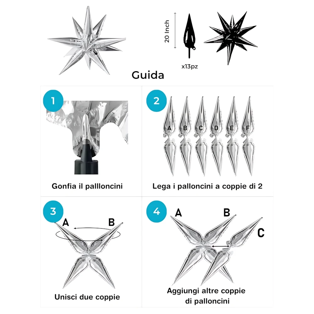 Palloncino Exploding Stars latte 27" con Valvola – Stella a 12 Punte, 1pz