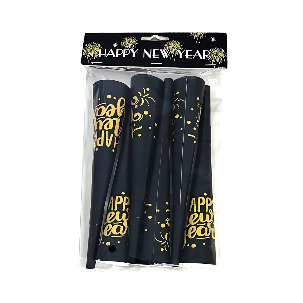 Trombette a Cono Happy New Year 19cm, 6pz.