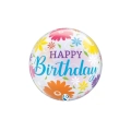 Palloncino Bubble Birthday Flowers & Filigree Takara 22"-(56cm) 1pz